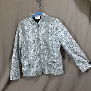 Alfred Dunner Jacket Faux Snakeskin Zipper Front Blazer Mandarin Collar Gray 10